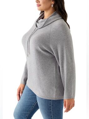CHELSEA AND THEODORE Plus Size Gray Cowl Neck Women's Sweater